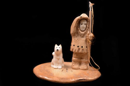 MAN HUNTING WITH DOG IVORY CARVING